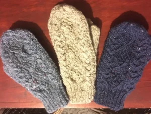 hanknitted Aran wool mittens