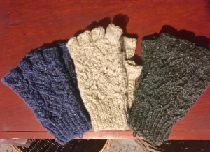 handknitted aran wool gloves